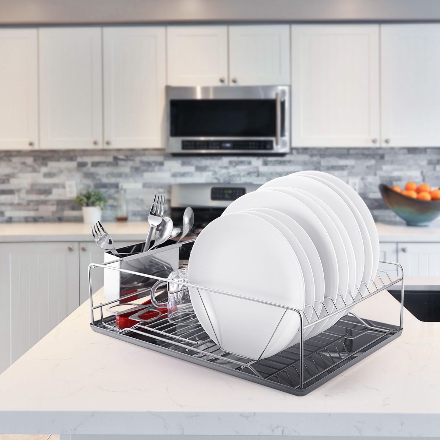 Dish Drying Rack Stainless Steel Dish Rack Drainboard Cutlery Holder Kitchen Dish Organizer