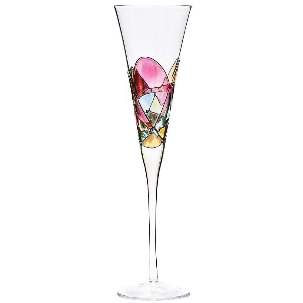 Antoni Barcelona Champagne Flute 7.5 Oz GOLD - EXCLUSIVE BOX -Unique Mouth Blown Line Hand Painted Beverage Amazing Gift Birthday Anniversary Wedding Woman Man (Set 2)