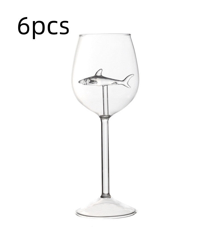 Red Wine Glasses with Shark Inside Goblet Glass Lead-Free Clear Glass for Home Bar Party HFing
