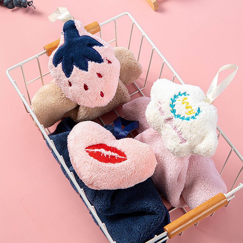 Kitchen Cloud Hand Towel Bathroom Hangable Coral Fleece Cute Absorbent Hand Towel Rag
