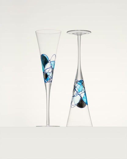 Antoni Barcelona Champagne Flute 7.5 Oz GOLD - EXCLUSIVE BOX -Unique Mouth Blown Line Hand Painted Beverage Amazing Gift Birthday Anniversary Wedding Woman Man (Set 2)