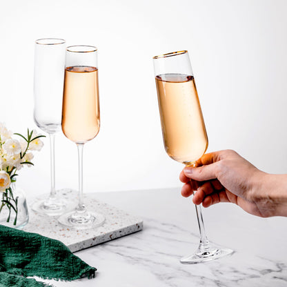The 7th Beryl CRYSTAL LUXE Champagne Flutes, 24k Gold Champagne Glasses Set of 4, Hand blown Crystal Champagne Flutes Glass,Mimosa glasses, Gifts for Wedding, Anniversary, Women, Men, Birthday