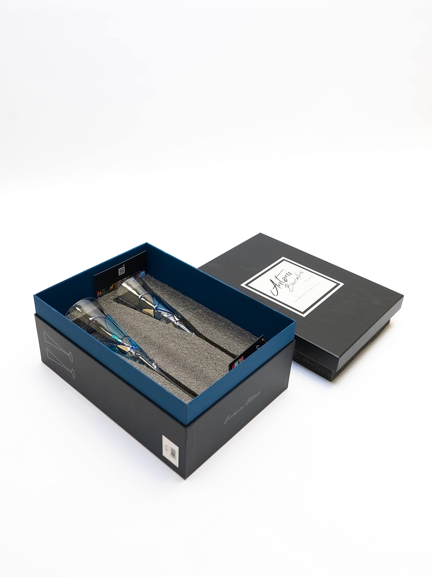 Antoni Barcelona Champagne Flute 7.5 Oz GOLD - EXCLUSIVE BOX -Unique Mouth Blown Line Hand Painted Beverage Amazing Gift Birthday Anniversary Wedding Woman Man (Set 2)