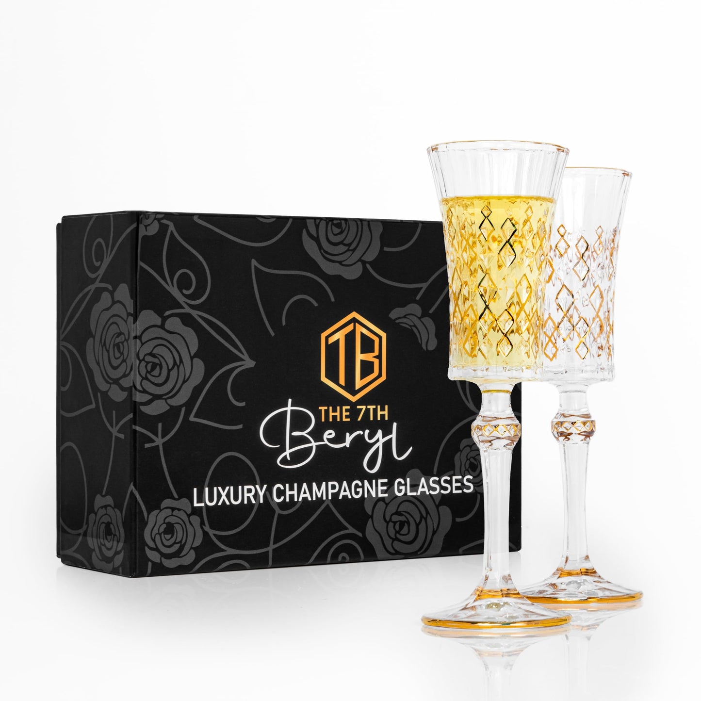 The 7th Beryl Luxury Champagne Glasses Set of 2, Champagne flutes for wedding couples, Thanksgiving, Christmas,Party engagement gifts for wedding,Anniversary,Wedding glasses for bride and groom