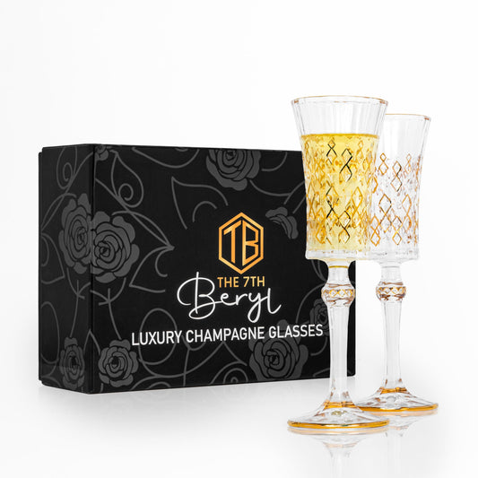 The 7th Beryl Luxury Champagne Glasses Set of 2, Champagne flutes for wedding couples, Thanksgiving, Christmas,Party engagement gifts for wedding,Anniversary,Wedding glasses for bride and groom
