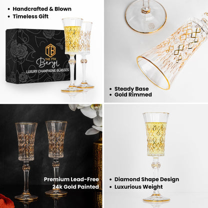The 7th Beryl Luxury Champagne Glasses Set of 2, Champagne flutes for wedding couples, Thanksgiving, Christmas,Party engagement gifts for wedding,Anniversary,Wedding glasses for bride and groom