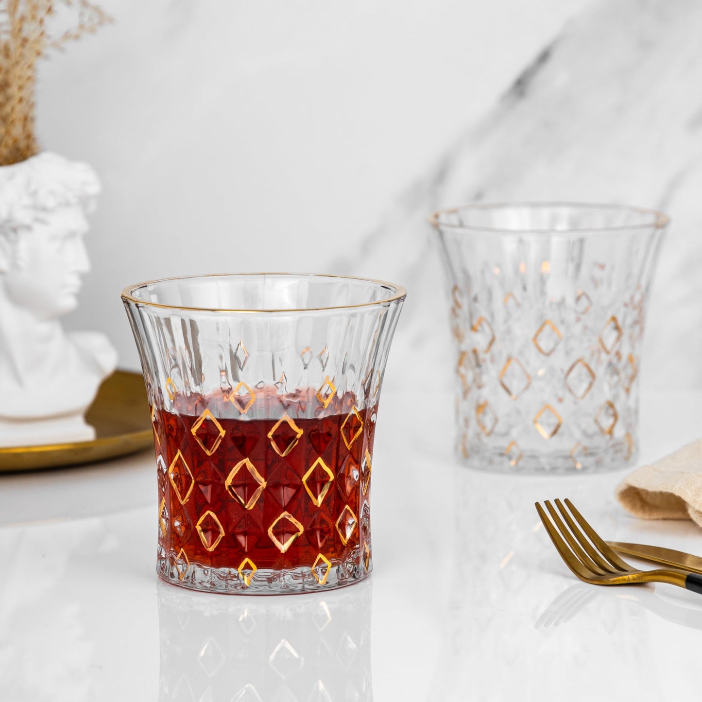 Luxury Whiskey Glasses Set of 2, Bourbon Glasses, Old Fashioned Glasses, Gold Plated, Gifts for Dad, Men, Husband, Groomsmen gifts, Bachelor's Eve, Drinking Scotch, Vodka, Cognac, Liquor