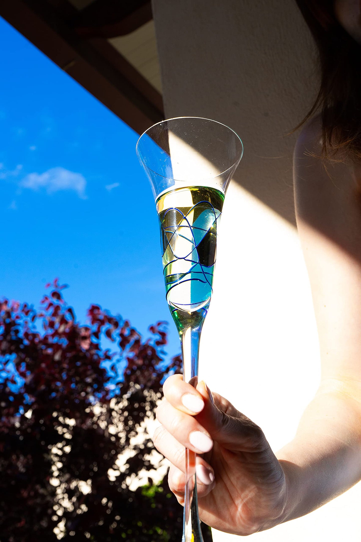 Antoni Barcelona Champagne Flute 7.5 Oz GOLD - EXCLUSIVE BOX -Unique Mouth Blown Line Hand Painted Beverage Amazing Gift Birthday Anniversary Wedding Woman Man (Set 2)