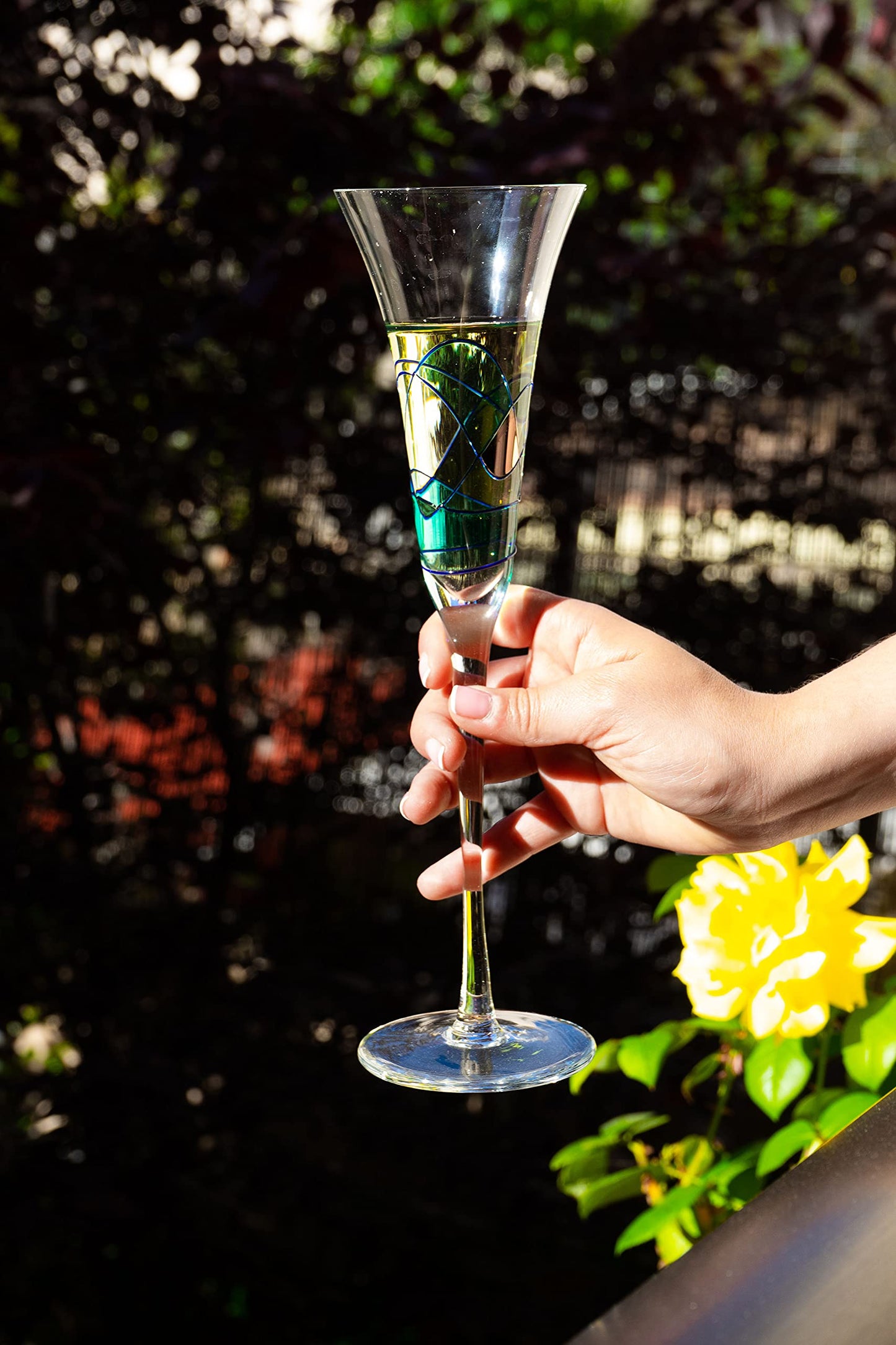 Antoni Barcelona Champagne Flute 7.5 Oz GOLD - EXCLUSIVE BOX -Unique Mouth Blown Line Hand Painted Beverage Amazing Gift Birthday Anniversary Wedding Woman Man (Set 2)