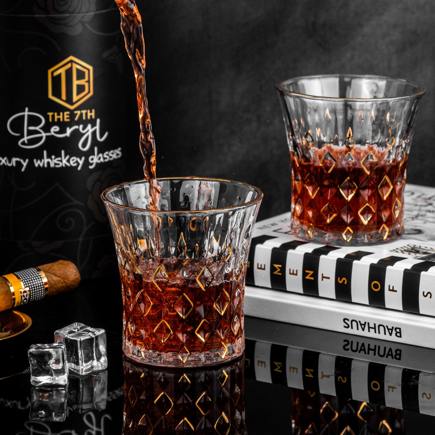 Luxury Whiskey Glasses Set of 2, Bourbon Glasses, Old Fashioned Glasses, Gold Plated, Gifts for Dad, Men, Husband, Groomsmen gifts, Bachelor's Eve, Drinking Scotch, Vodka, Cognac, Liquor