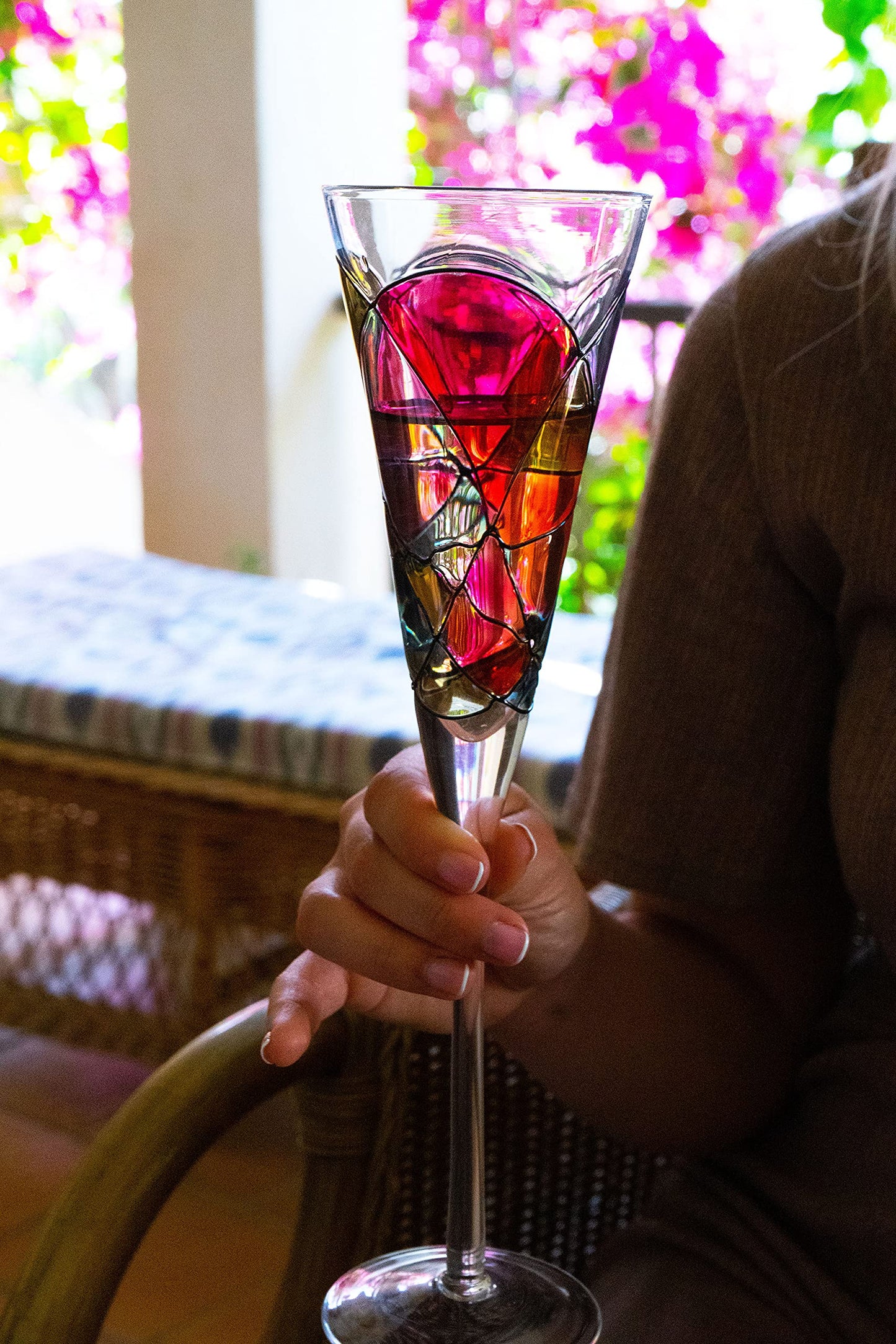 Antoni Barcelona Champagne Flute 7.5 Oz GOLD - EXCLUSIVE BOX -Unique Mouth Blown Line Hand Painted Beverage Amazing Gift Birthday Anniversary Wedding Woman Man (Set 2)